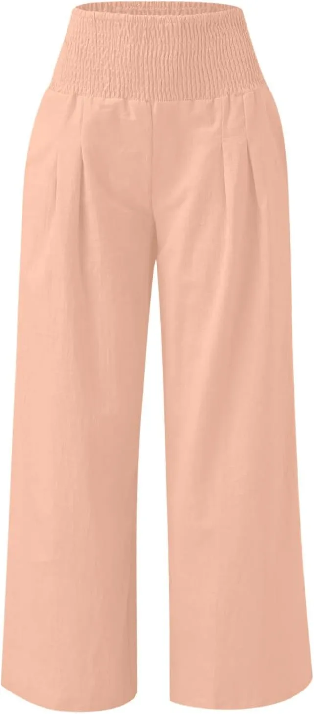 Linen Pants Women 2025 Summer Flowy Palazzo Pants Wide Leg Beach Pants High Waisted Lounge Vacation Trousers