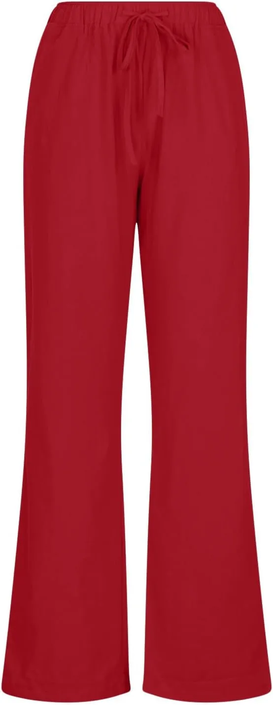 Linen Pants Women 2025 Summer High Waisted Cotton Palazzo Pants Drawstring Elastic Waist Trousers with Pockets