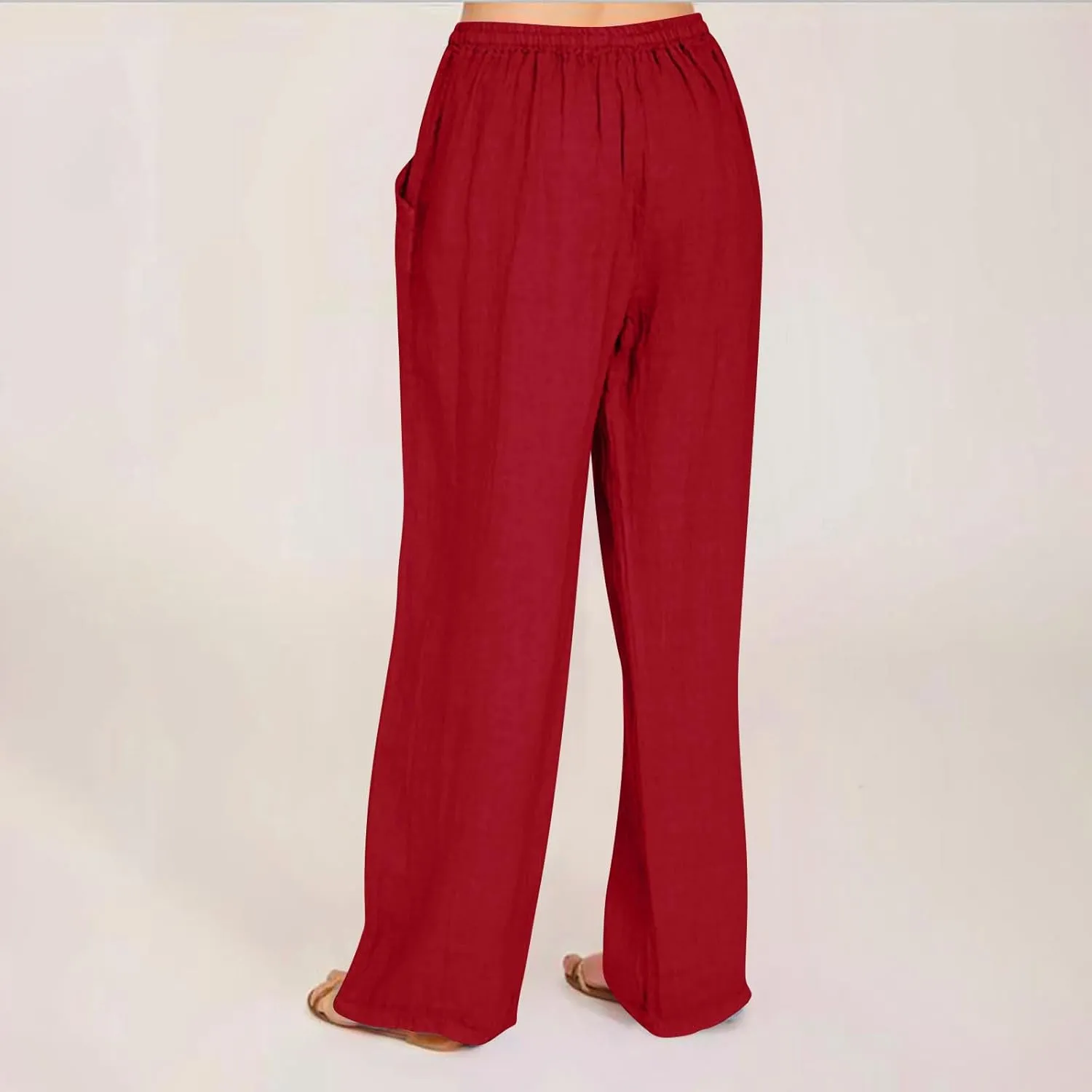 Linen Pants Women 2025 Summer High Waisted Cotton Palazzo Pants Drawstring Elastic Waist Trousers with Pockets