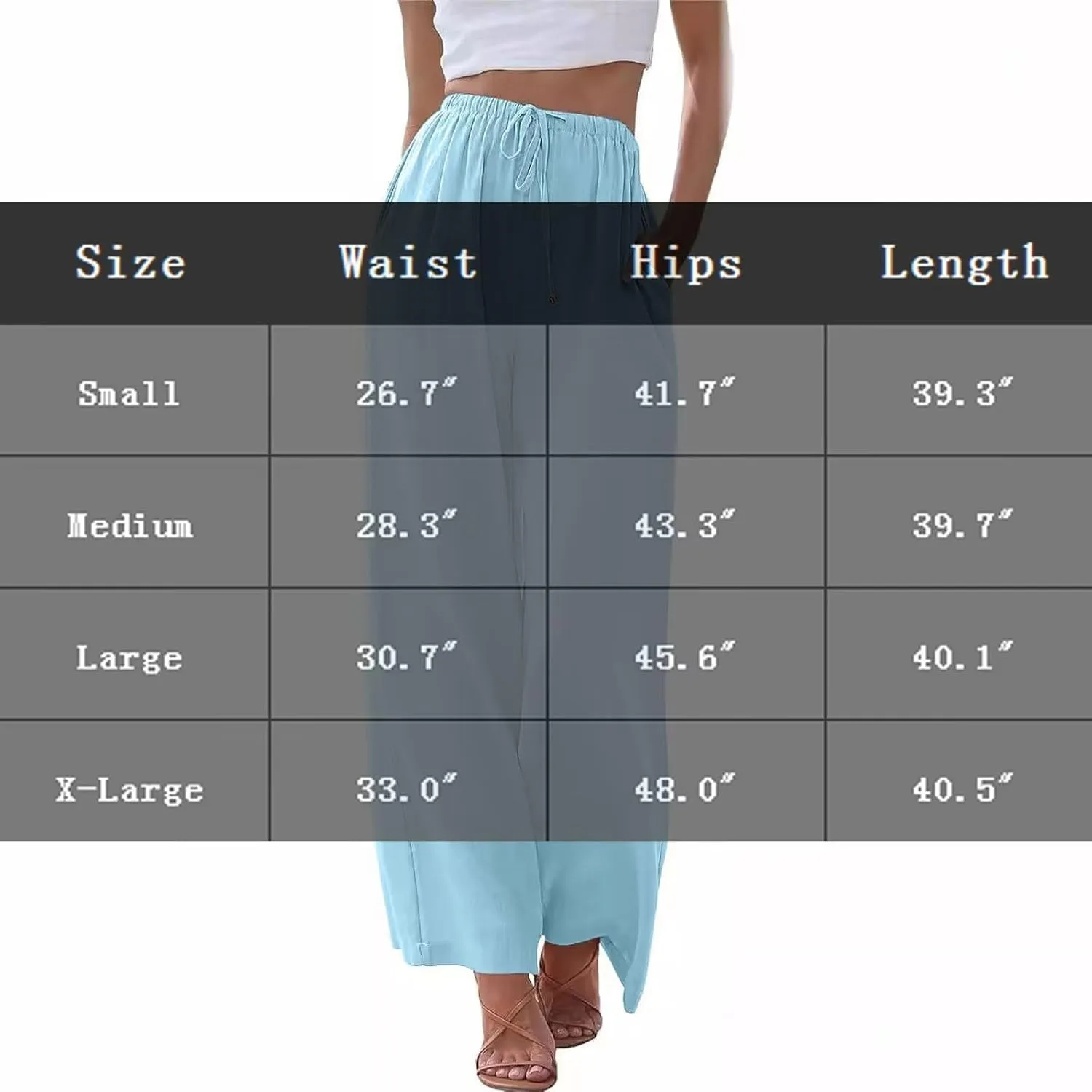 Linen Pants Women Casual Summer Wide Leg Pant 2024 Drawstring High Waist Palazzo Pant with Pockets, Small-X-Large