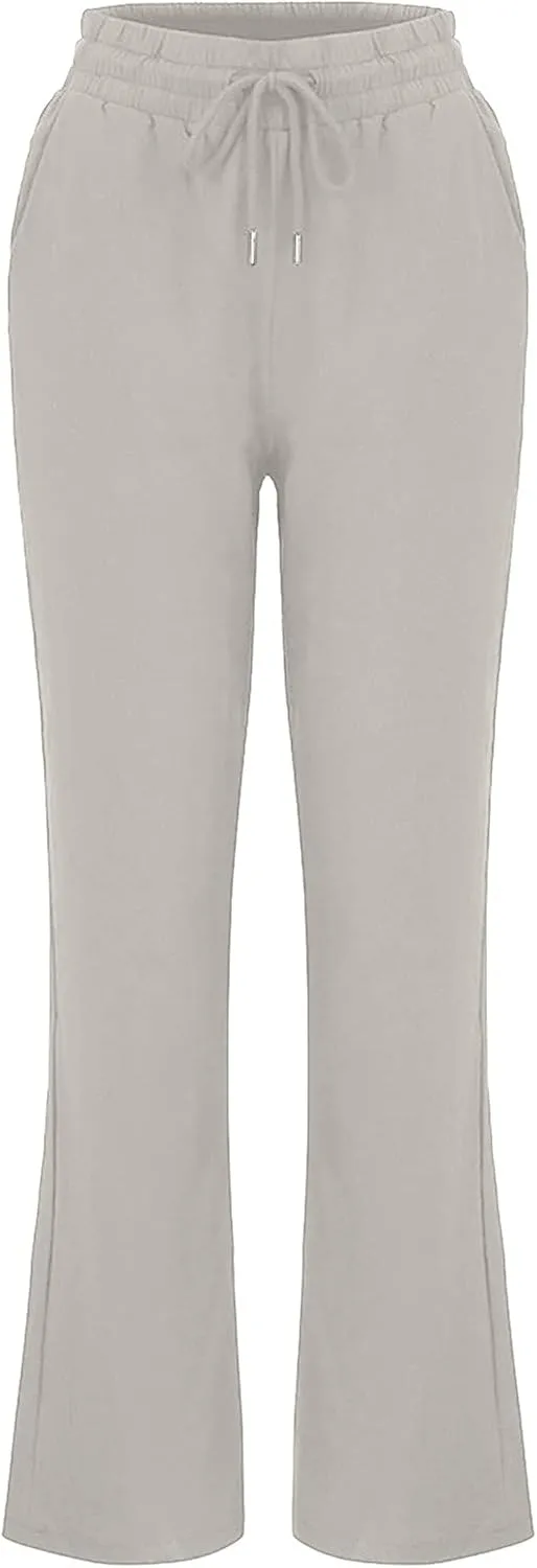 Linen Pants Women High Waist Straight Leg Casual Loose Summer Beach Lightweight Drawstring Cotton Linen Pant Trousers