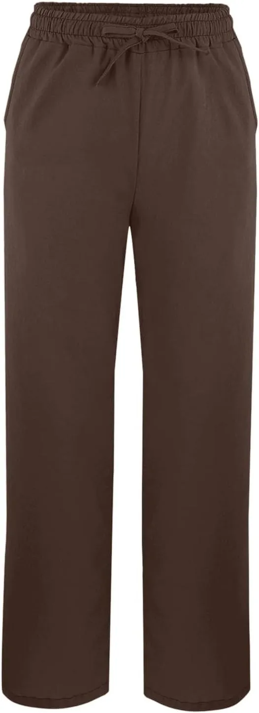 Linen Pants Women Lightweight 2025 Elastic Waist Split Hem Bootcut Pant Loose Fit Solid Color Trousers with Pockets