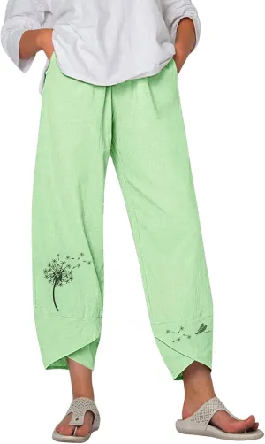 Linen Pants Women Loose Summer Casual Solid Color Straight Leg Beach High Waisted Linen Pants Straight Trousers with Pockets