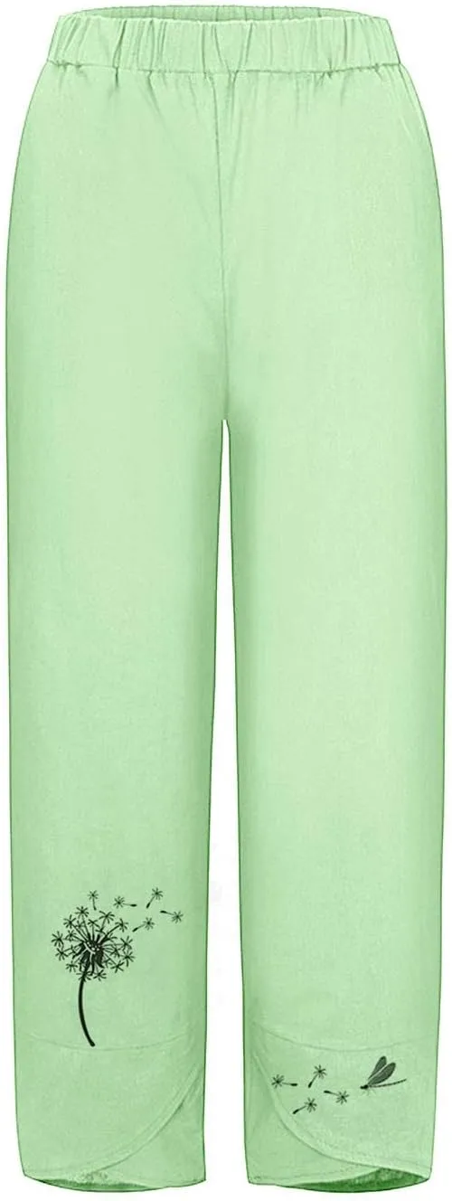 Linen Pants Women Loose Summer Casual Solid Color Straight Leg Beach High Waisted Linen Pants Straight Trousers with Pockets