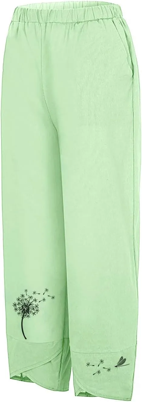 Linen Pants Women Loose Summer Casual Solid Color Straight Leg Beach High Waisted Linen Pants Straight Trousers with Pockets