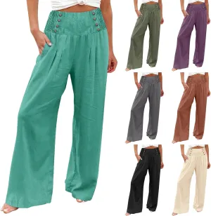 Linen Pants Women Summer Baggy Casual Wide Leg Pants Flowy Palazzo Beach Pants High Waist Work Trousers with Pockets