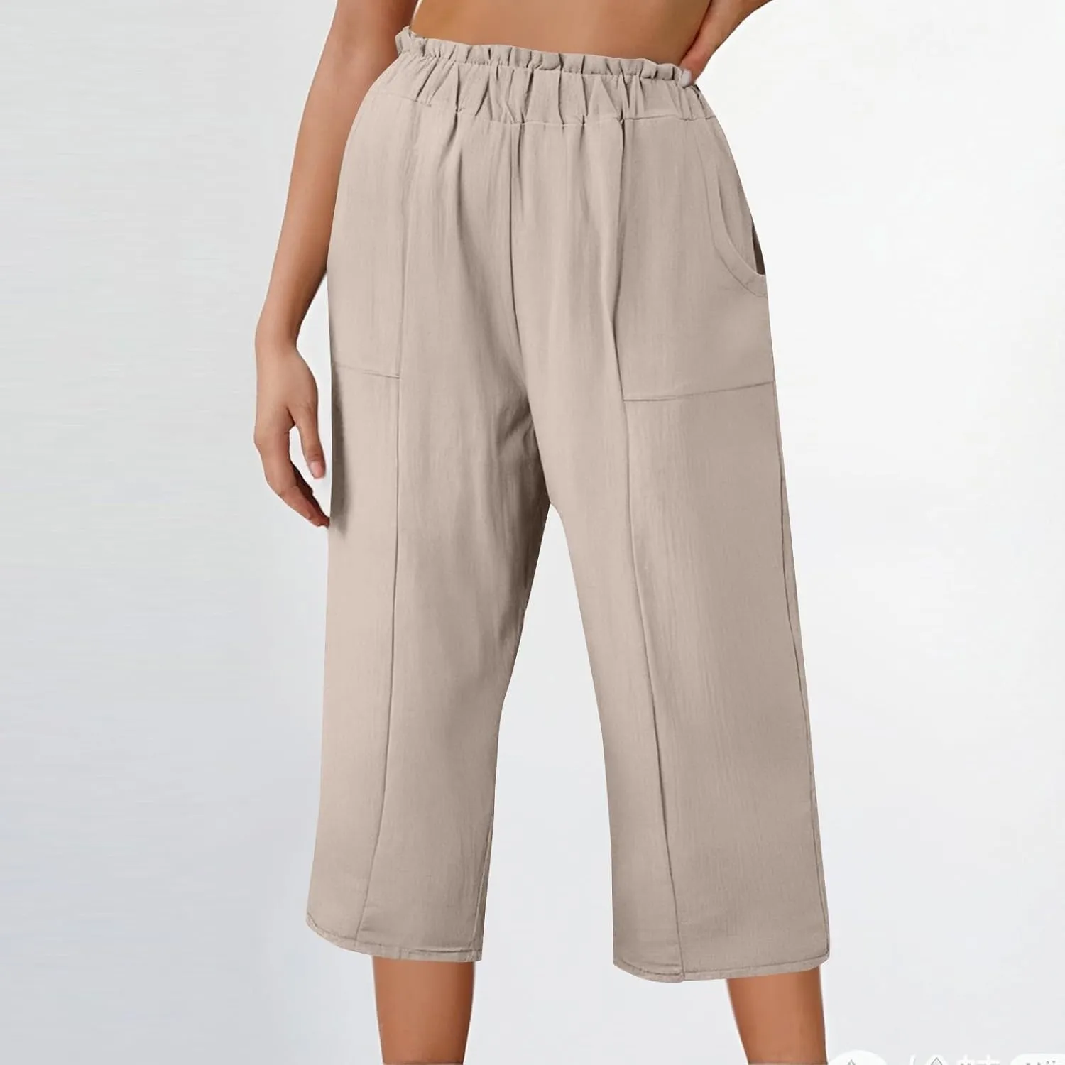 Linen Pants Women Summer Wide Leg Capri Pants High Waisted Capris Loose Palazzo Pant Cropped Trousers