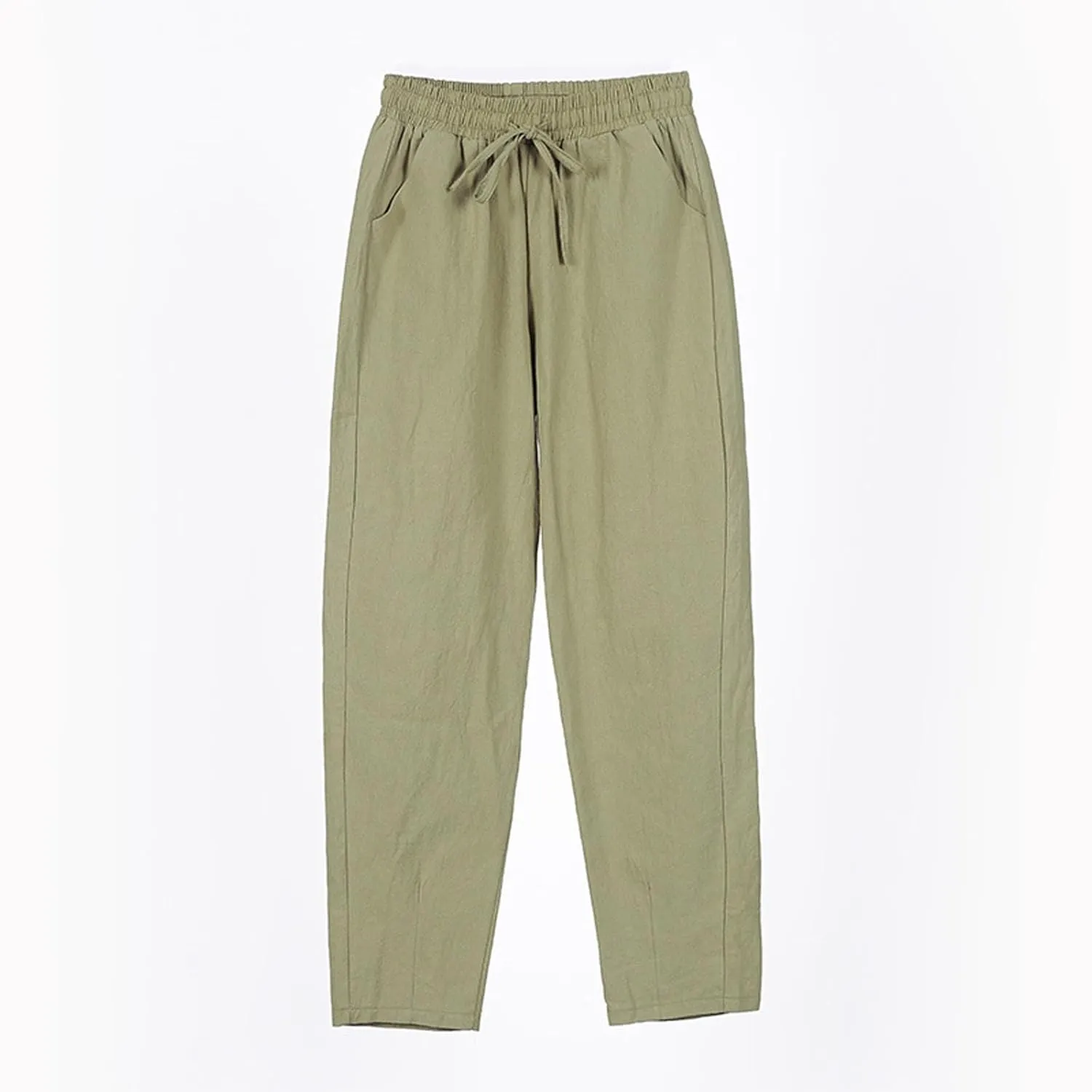 Linen Pants Women Wide Leg Elastic Drawstring Pants Women Lounge Comfy Casual Summer Beach Trousers with Pockets