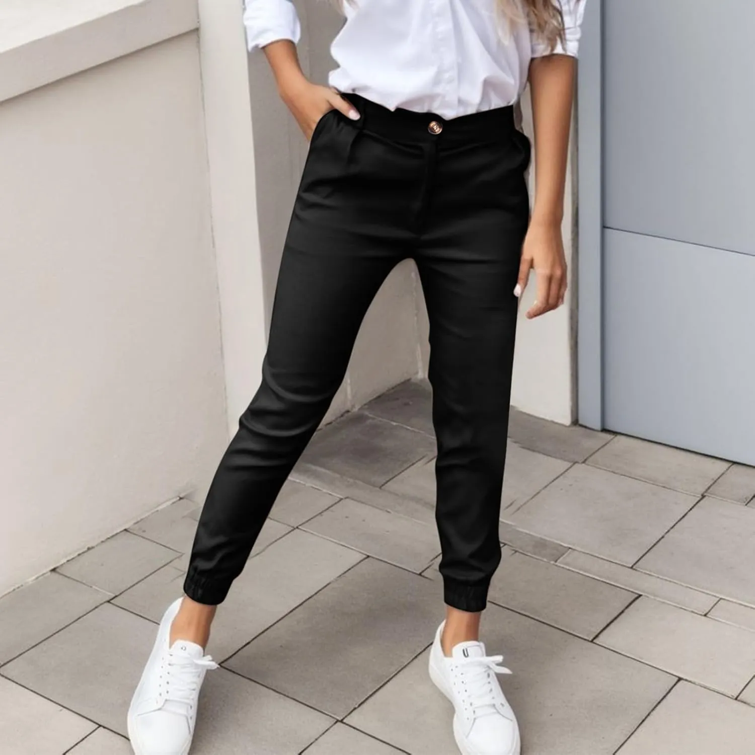 Linen Pants Womens Cotton High Waist Button Casual Pants Slim 2025 Trendy Spring Cropped Trousers with Pockets