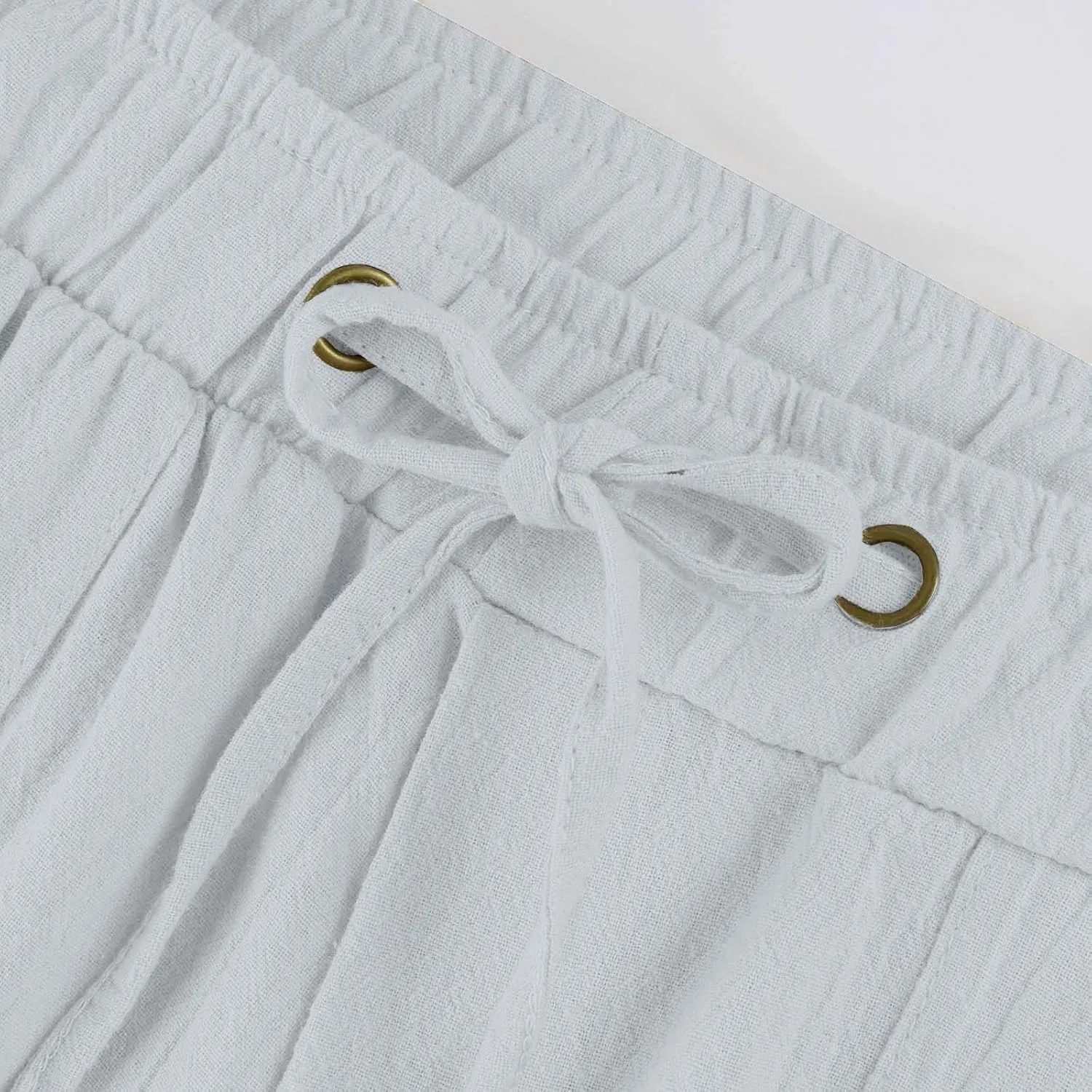 Linen Womens Pants Casual High Waisted Drawstring Casual Loose Summer Baggy Flowy Lounge Cropped Trousers with Pockets
