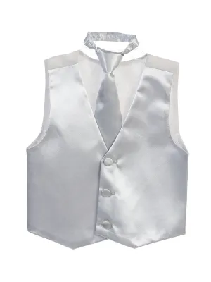 Little Boys Silver Three Button Satin Vest Tie 2 Pc Set 2-6