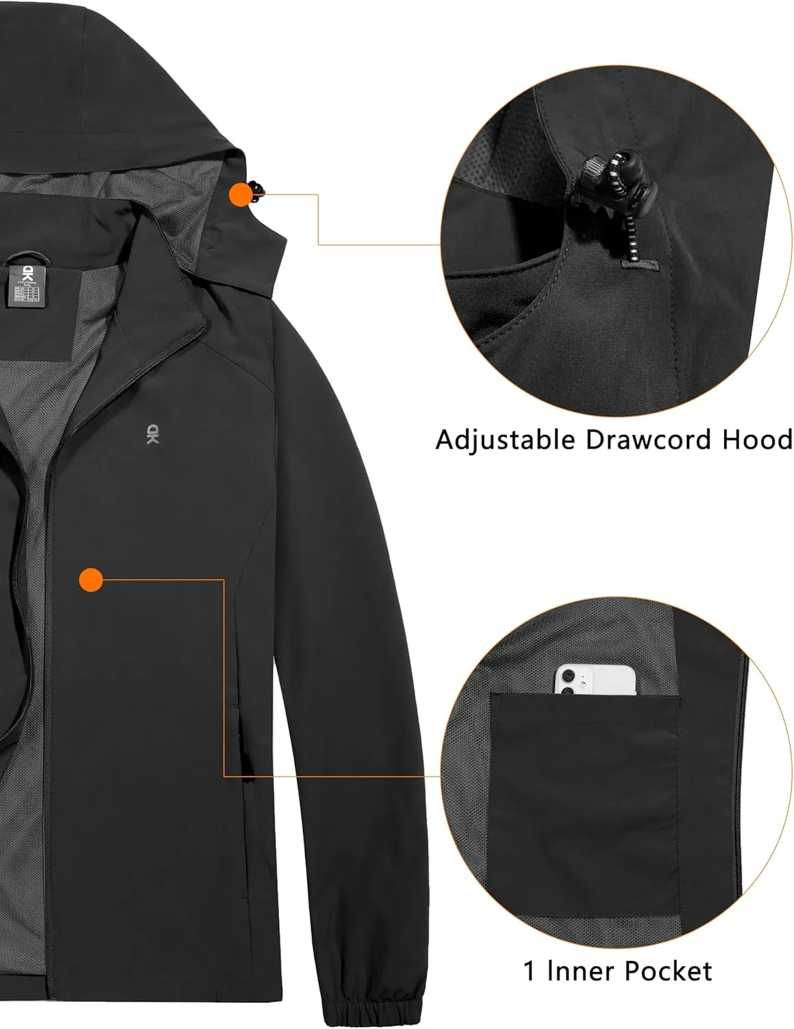 Little Donkey Andy Men's Lightweight Windbreaker Jacket Removable Hooded Windproof Coat for Running Hiking Golf