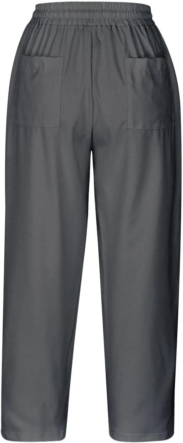 Lmdudan 2025 Summer Linen Capri Pants for Women High Waisted Drawstring Pant Comfy Soft Cropped Trousers Casual Beach Pant