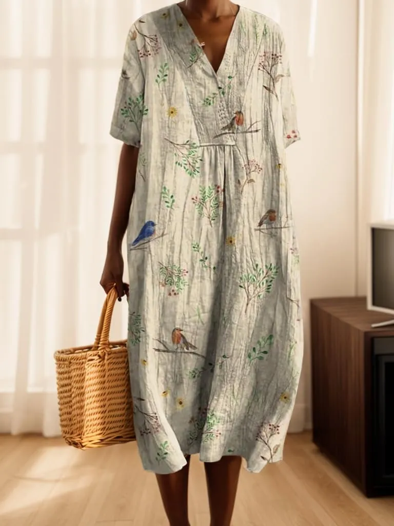 LOAIHA Womens Flowy Oversized Baggy Boho Floral V Neck Midi Dresses Summer Casual Loose Long Dress with Pockets