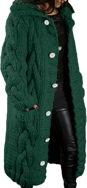 Long Cardigan Sweaters for Women Coats Cable Knit Casual Open Front Long Sleeve Sweater with Pockets