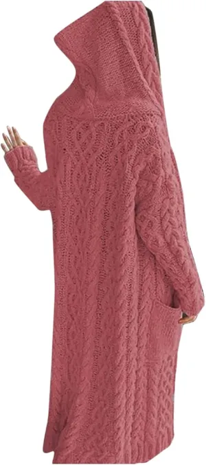 Long Cardigan Sweaters for Women Coats Cable Knit Casual Open Front Long Sleeve Sweater with Pockets