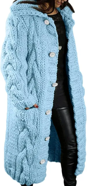 Long Cardigan Sweaters for Women Coats Cable Knit Casual Open Front Long Sleeve Sweater with Pockets