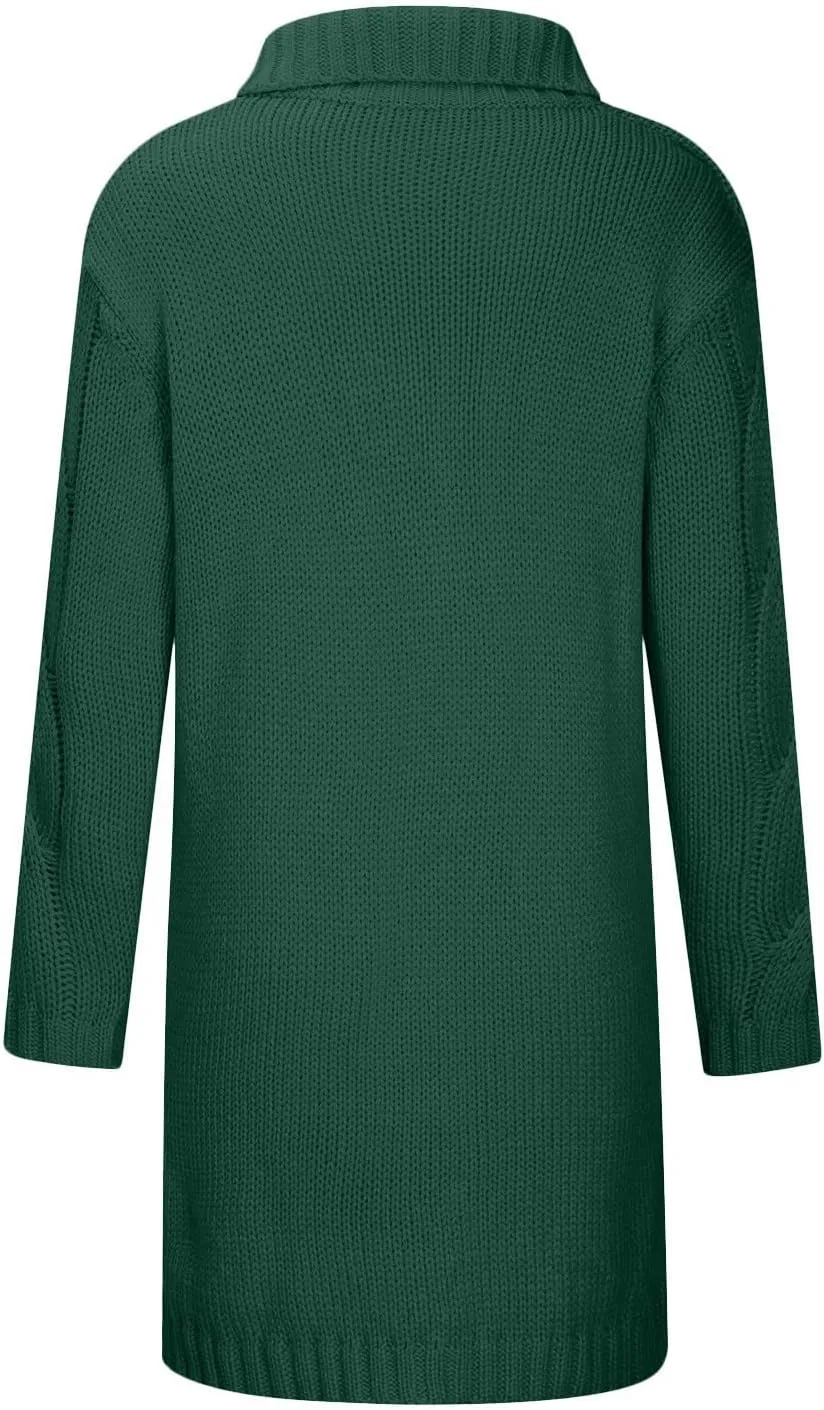 Long Cardigan Sweaters for Women Coats Cable Knit Casual Open Front Long Sleeve Sweater with Pockets
