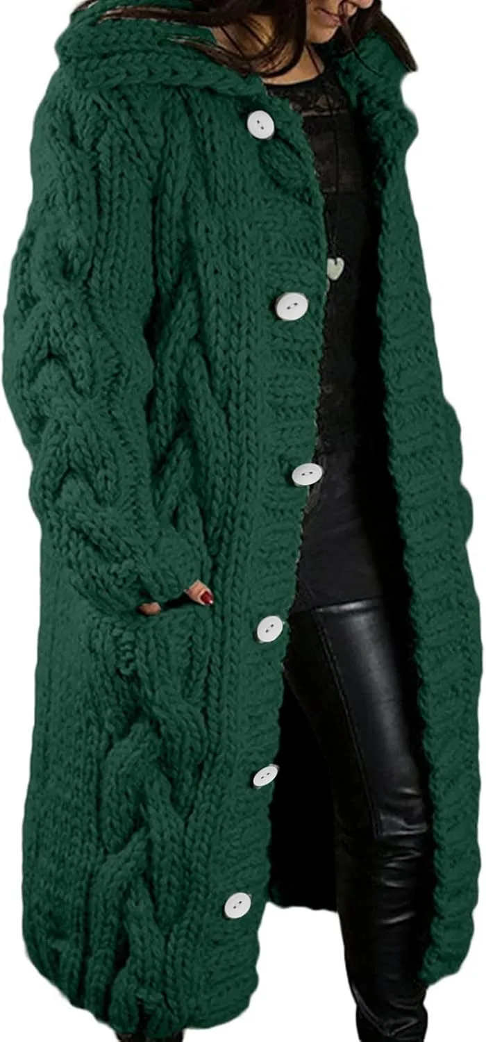 Long Cardigan Sweaters for Women Coats Cable Knit Casual Open Front Long Sleeve Sweater with Pockets