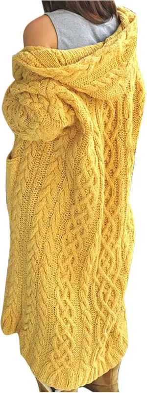 Long Cardigan Sweaters for Women Coats Cable Knit Casual Open Front Long Sleeve Sweater with Pockets