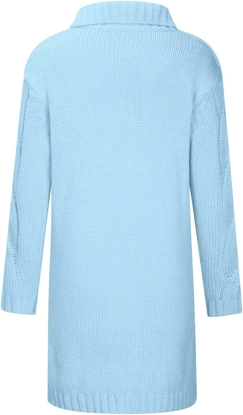 Long Cardigan Sweaters for Women Coats Cable Knit Casual Open Front Long Sleeve Sweater with Pockets