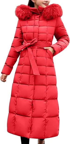 Long Jacket Women Fur Collar Lace Up Cotton Parkas Coat Classic Winter 2023 Warm with Hood Military Utility Jackets