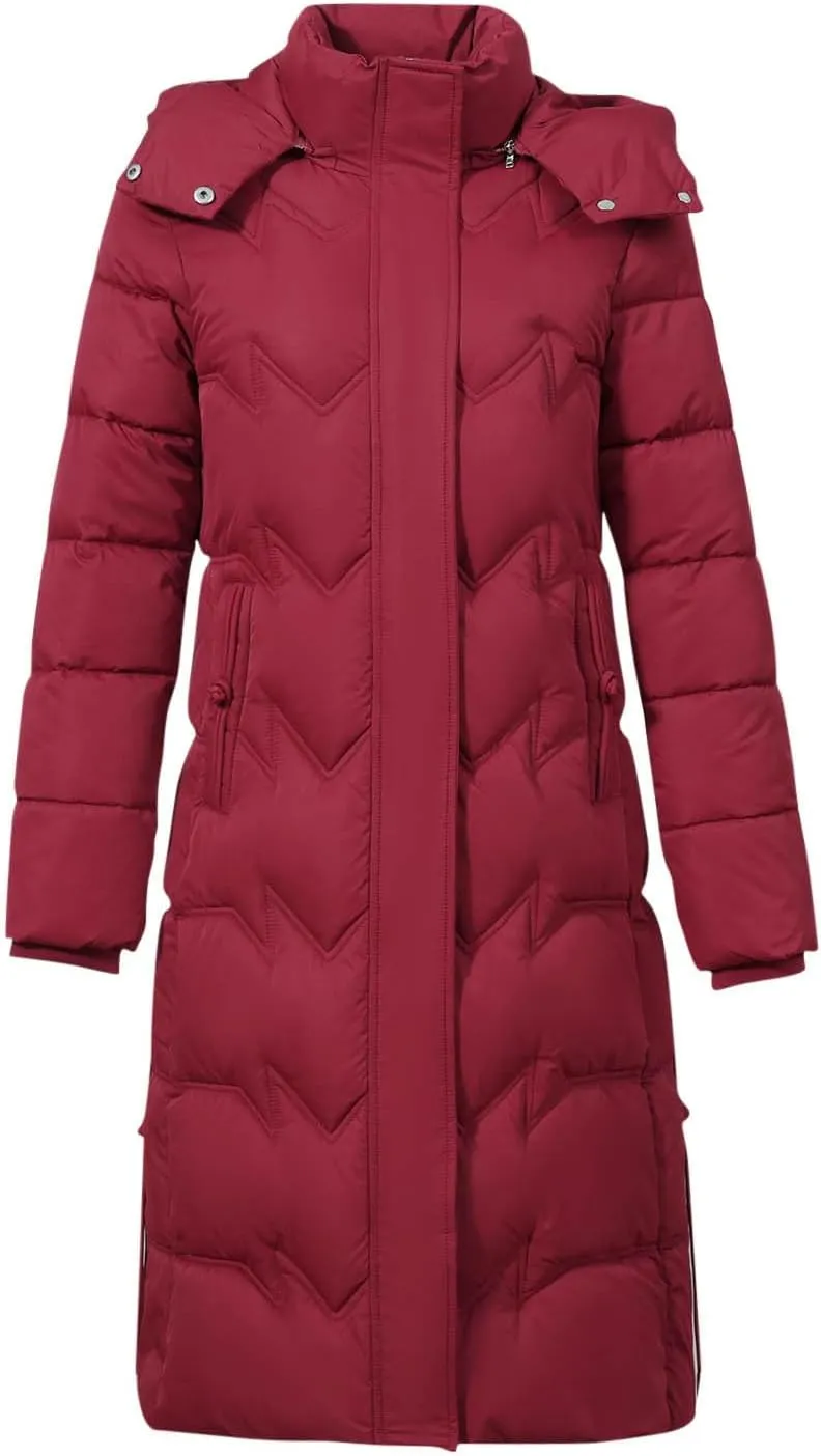 Long Puffer Coats for Women Trendy Maxi Length Quilted Jacket Faux Fur Hood Down Jacket Full Zip Winter Parka Coats