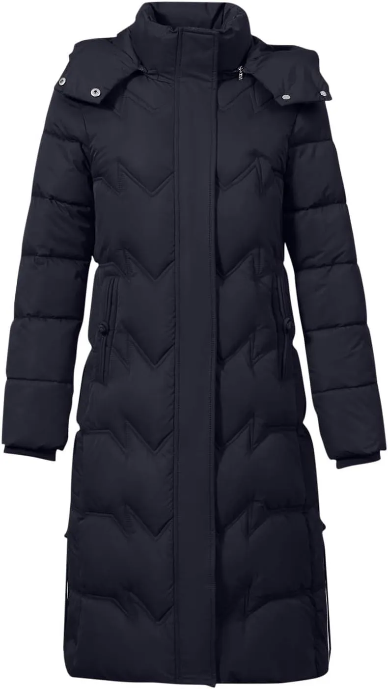 Long Puffer Coats for Women Trendy Maxi Length Quilted Jacket Faux Fur Hood Down Jacket Full Zip Winter Parka Coats