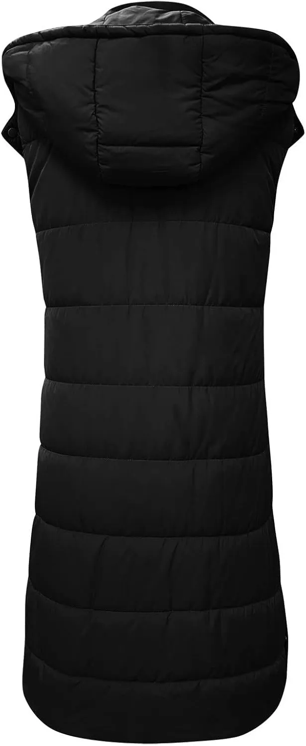 Long Puffer Vest for Women,2023 Winter Warm Puffy Zipper Sleeveless Oversized Fleece Plus Size Down Jacket Coat
