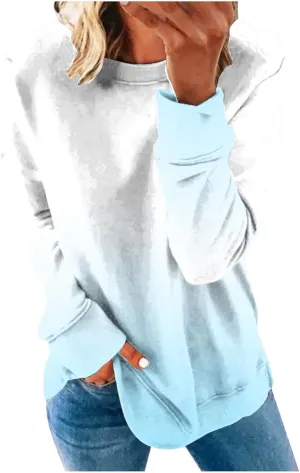 Long Sleeve Shirts for Women 2023 Tie Dye Print Oversized Sweatshirts Side Slit Pullover Tops for Leggings