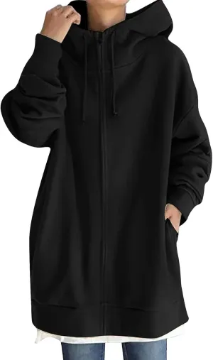 Long Sweatshirts for Women to Wear with Leggings Zip Up Hoodie Lightweight Oversized Jackets 2024 Coat with Pockets