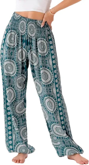 Lotus and Luna Women's Harem Pants Thai Pants for Beach & Lounge High Waisted Flowy Boho Pants Genie Pants Yoga Pants