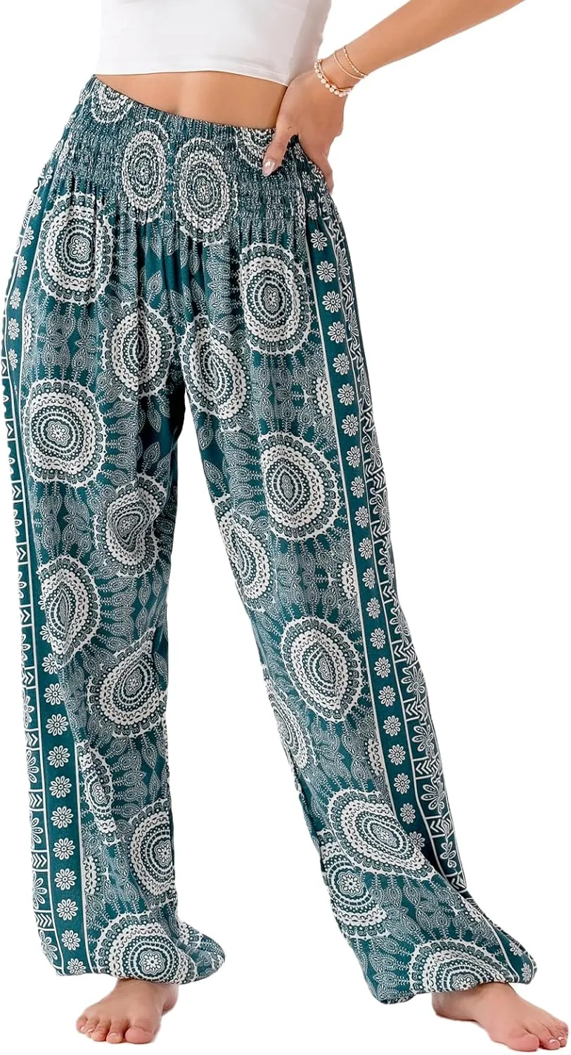 Lotus and Luna Women's Harem Pants Thai Pants for Beach & Lounge High Waisted Flowy Boho Pants Genie Pants Yoga Pants