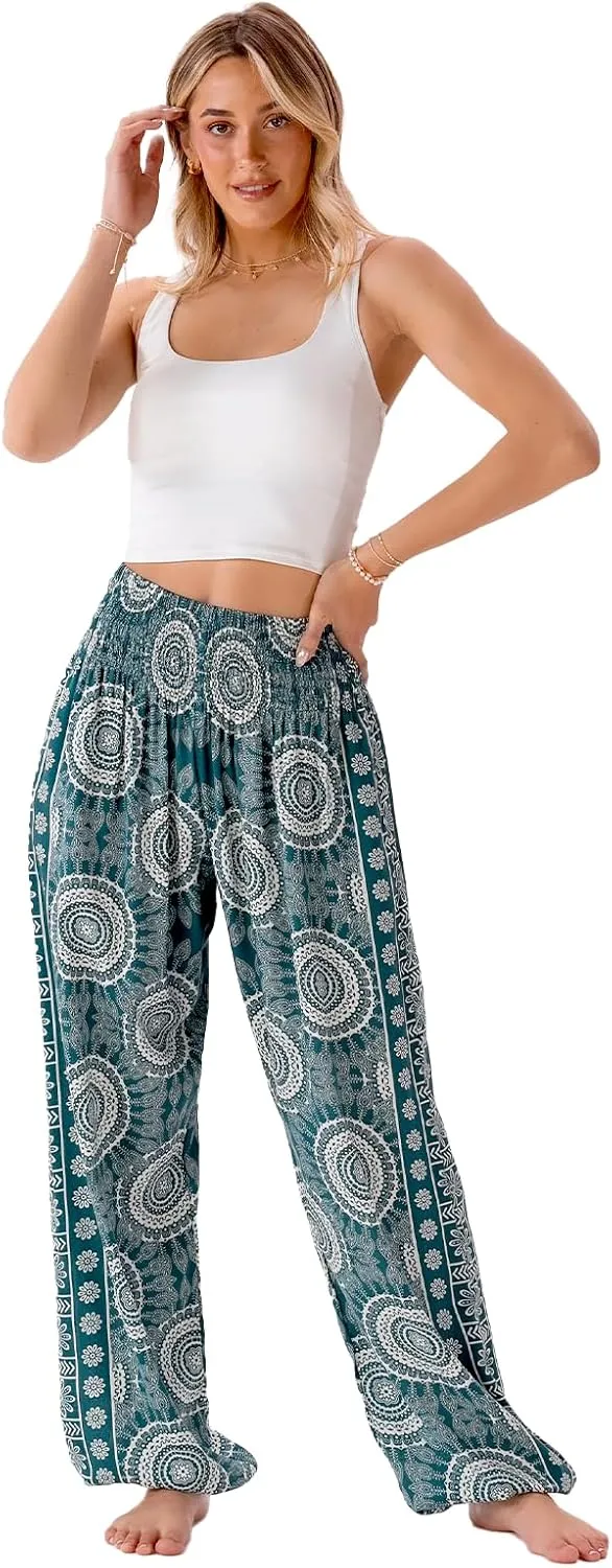 Lotus and Luna Women's Harem Pants Thai Pants for Beach & Lounge High Waisted Flowy Boho Pants Genie Pants Yoga Pants