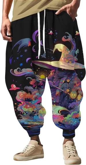 Low Crotch Sweats Fashion Street Feel Casual Sweatpants Drawstring Elastic Waist Boho Hippie Trousers Burning Man