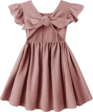 lymanchi Toddler Girls Linen Dress Ruffle Sleeveless Tie Back Halter Kid Baby Casual Dresses