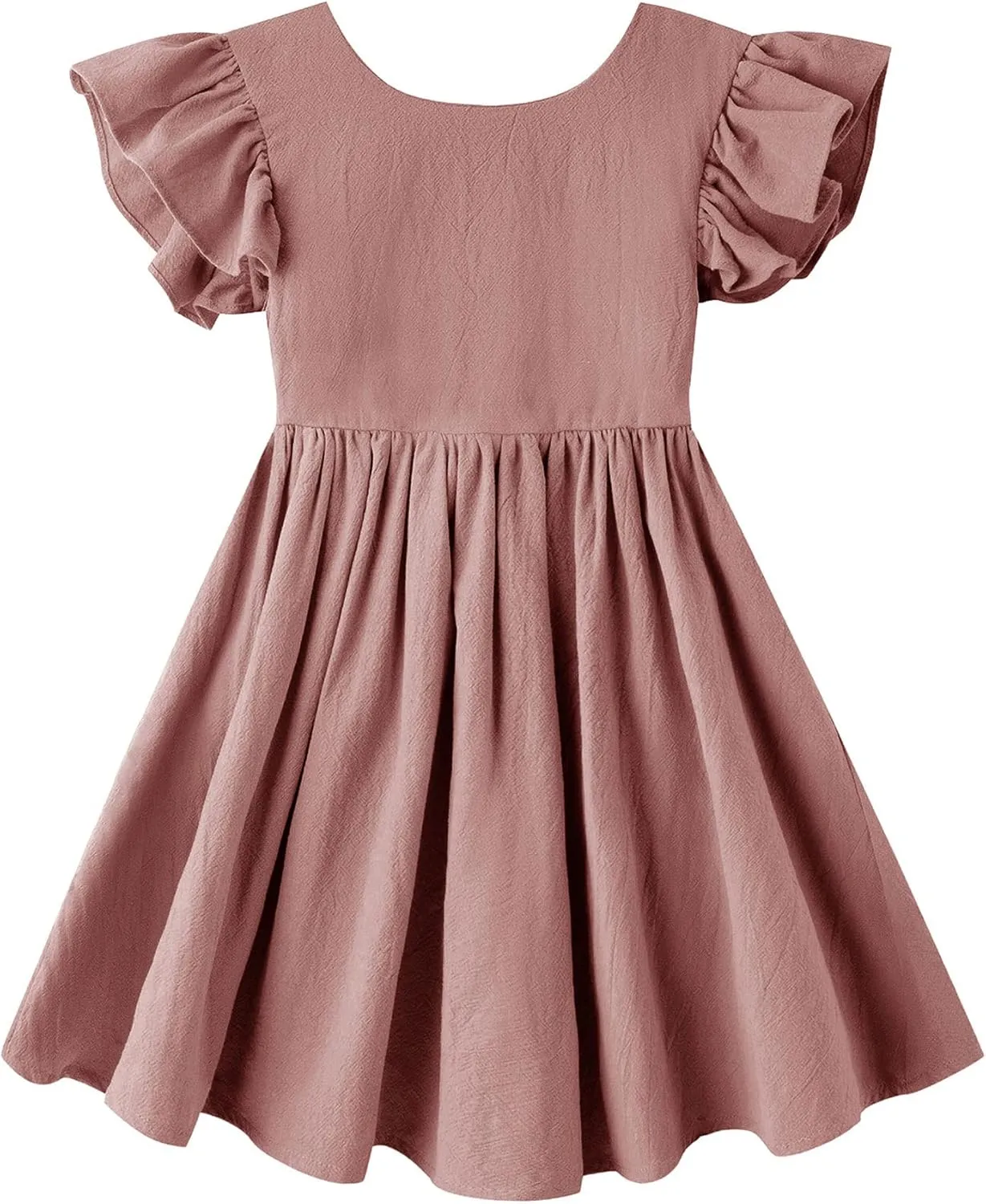 lymanchi Toddler Girls Linen Dress Ruffle Sleeveless Tie Back Halter Kid Baby Casual Dresses
