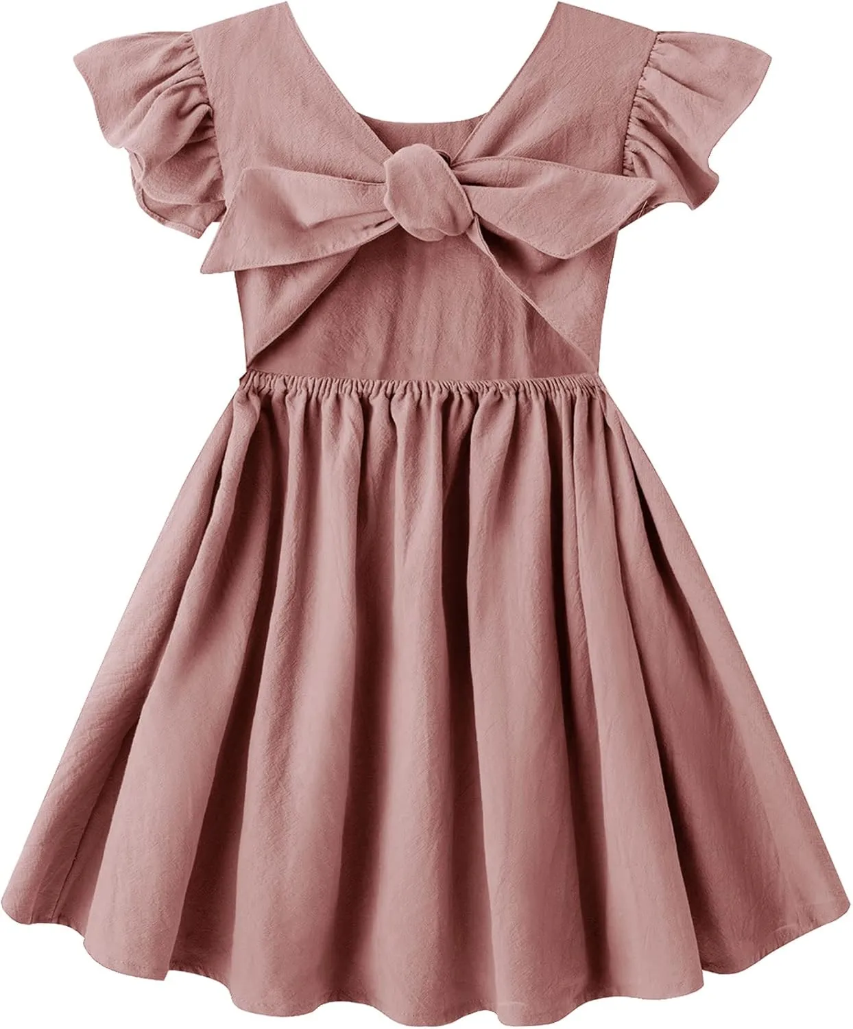 lymanchi Toddler Girls Linen Dress Ruffle Sleeveless Tie Back Halter Kid Baby Casual Dresses