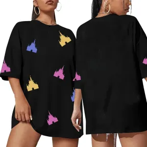 Magic Kingdom Shirts for Women Oversized Sequin Magical Shirt Colorful Castle Graphic Tshirt Summer Vacation Tee Tops