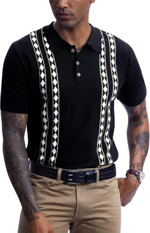 Mainfini Men's Vintage Knit Polo Shirt Casual Button Shirt (S-XXL)