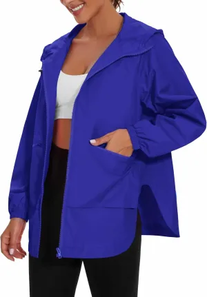 MAKARTHY Rain Jacket Women Waterproof Lightweight Jacket With Hood Packable Raincoat with Pockets S-XXXL