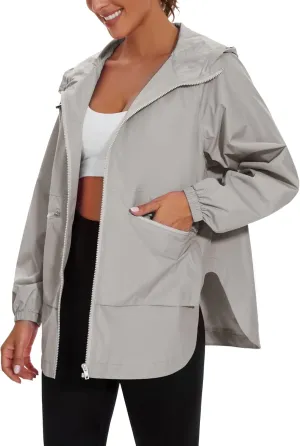 MAKARTHY Rain Jacket Women Waterproof Lightweight Jacket With Hood Packable Raincoat with Pockets S-XXXL