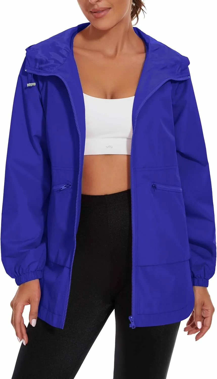 MAKARTHY Rain Jacket Women Waterproof Lightweight Jacket With Hood Packable Raincoat with Pockets S-XXXL