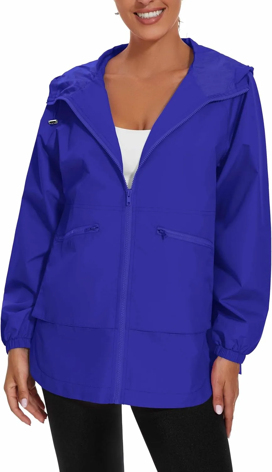 MAKARTHY Rain Jacket Women Waterproof Lightweight Jacket With Hood Packable Raincoat with Pockets S-XXXL