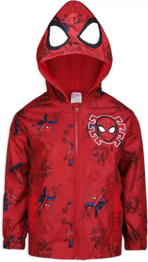 Marvel Spider-Man Boys Hooded Zip Up Windbreaker Outerwear Jacket for Toddler and Big Kid