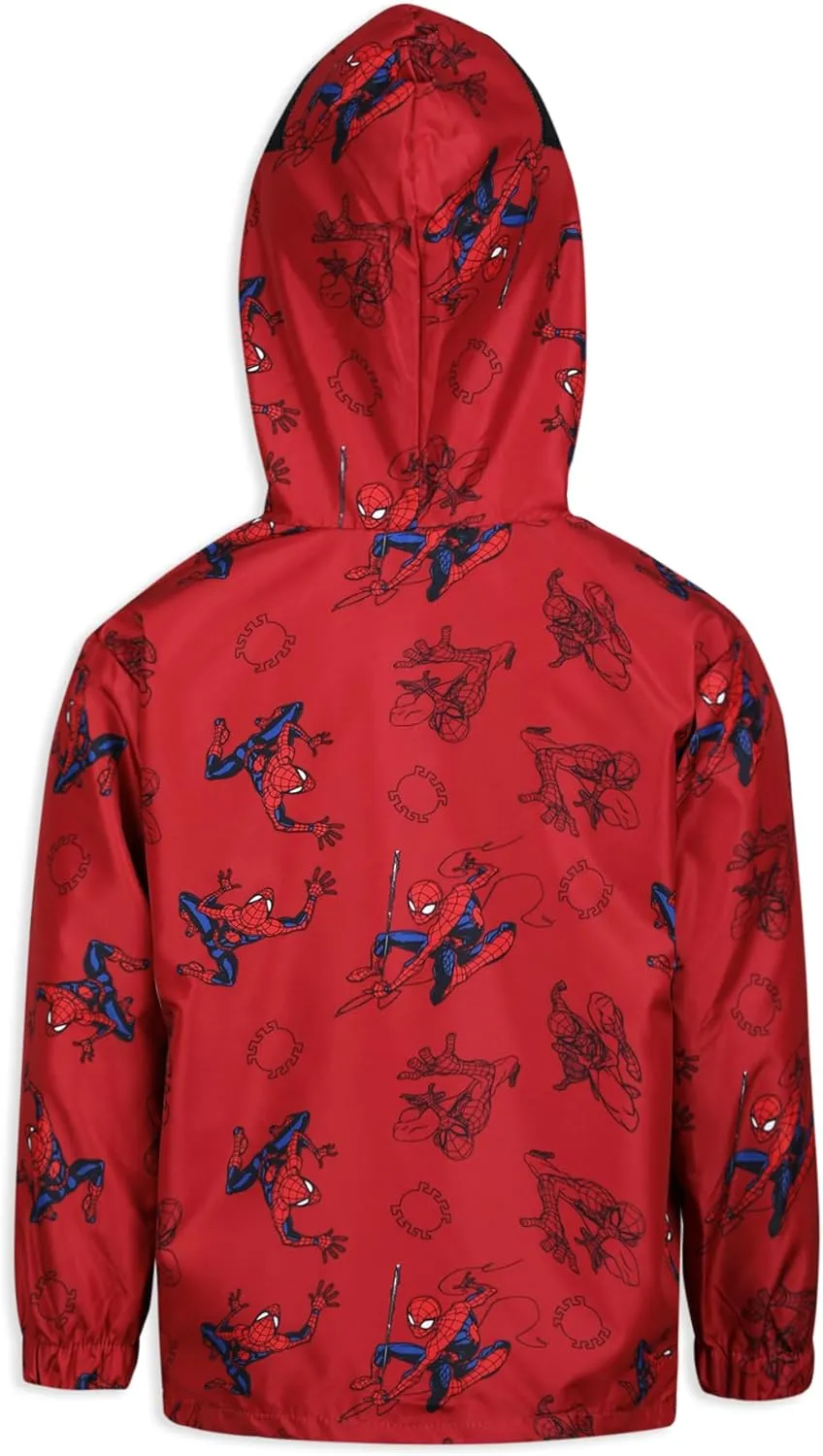 Marvel Spider-Man Boys Hooded Zip Up Windbreaker Outerwear Jacket for Toddler and Big Kid