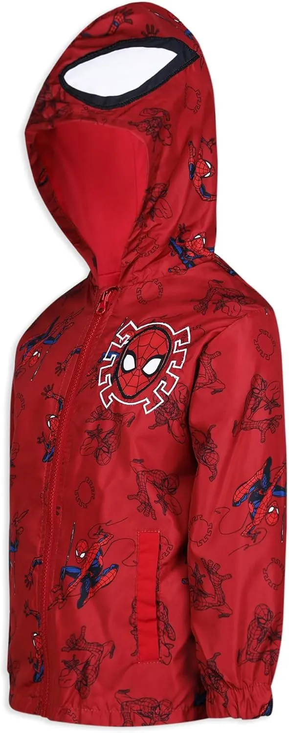 Marvel Spider-Man Boys Hooded Zip Up Windbreaker Outerwear Jacket for Toddler and Big Kid