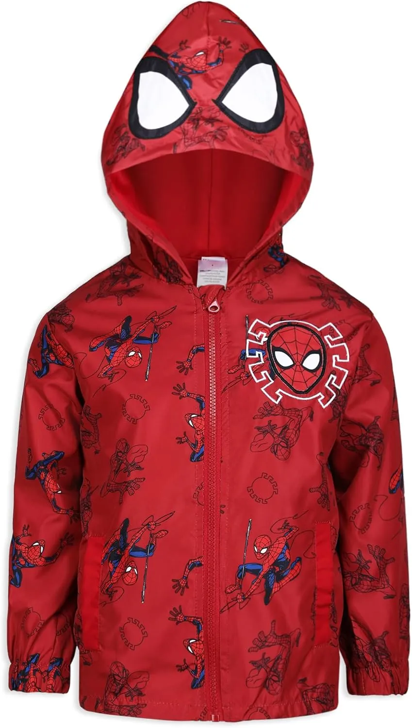 Marvel Spider-Man Boys Hooded Zip Up Windbreaker Outerwear Jacket for Toddler and Big Kid