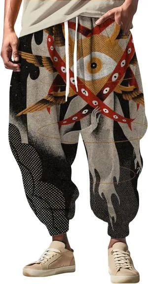 Men Linen Drop Crotch Wide Leg Baggy Harem Pants Sweatpants Mens Drawstring Aladdil Hippie Harem Pants Linen Pants
