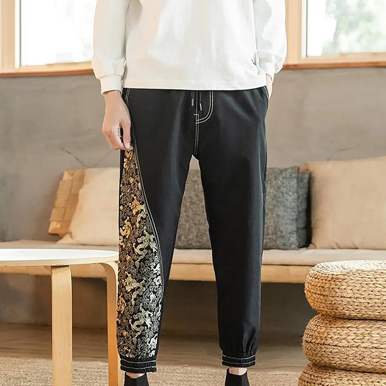 Mens 2023 Fashion Print Pants Aladdin Hippie Harem Pants Casual Beach Yoga Hippie Thai Pants Casual Beach Yoga Trouser